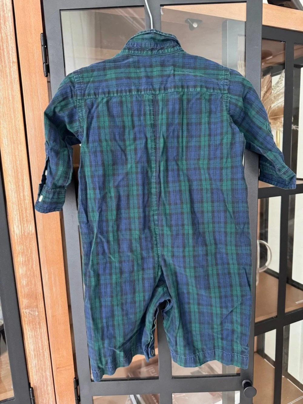 Ralph Lauren plaid coverall baby boy logo green navy long sleeve polo logo